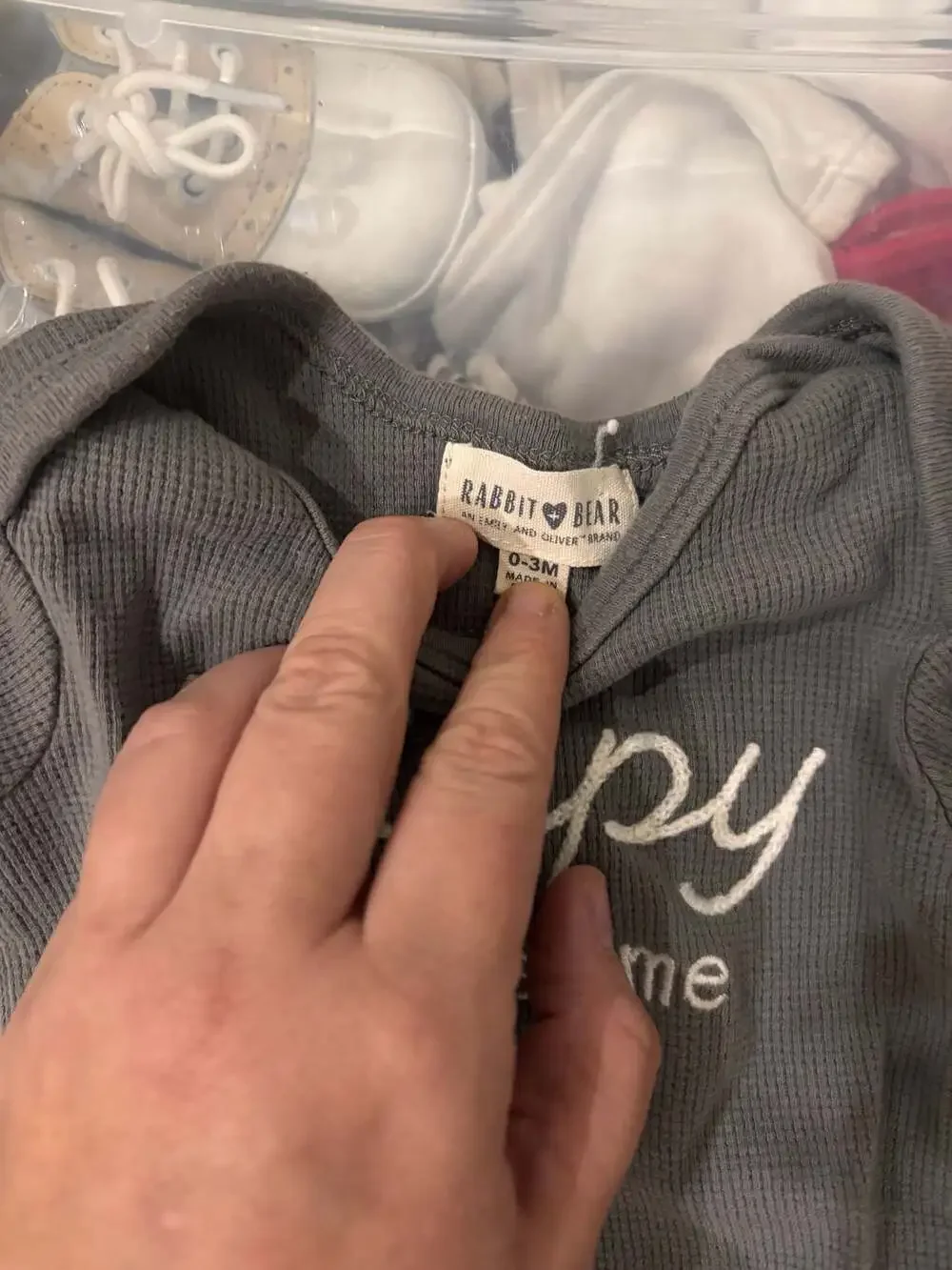 Rabbit & Bear 'Happy All The Time' Grey Waffle Knit Long Sleeve Baby Bodysuit